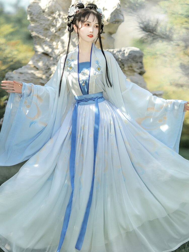 Váy Xếp Ly Hanfu Cổ Trang Cho Nữ, Váy Xếp Ly Một Mảnh Thêu Công Phu, Váy Hanfu Thường Ngày, Váy Hanfu Phong Cách Cổ Điển