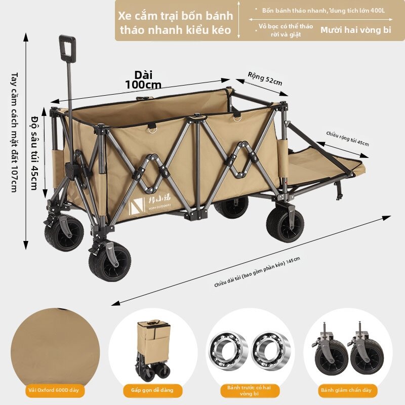 Folding Camp Wagon Outdoor Large Capacity - 2