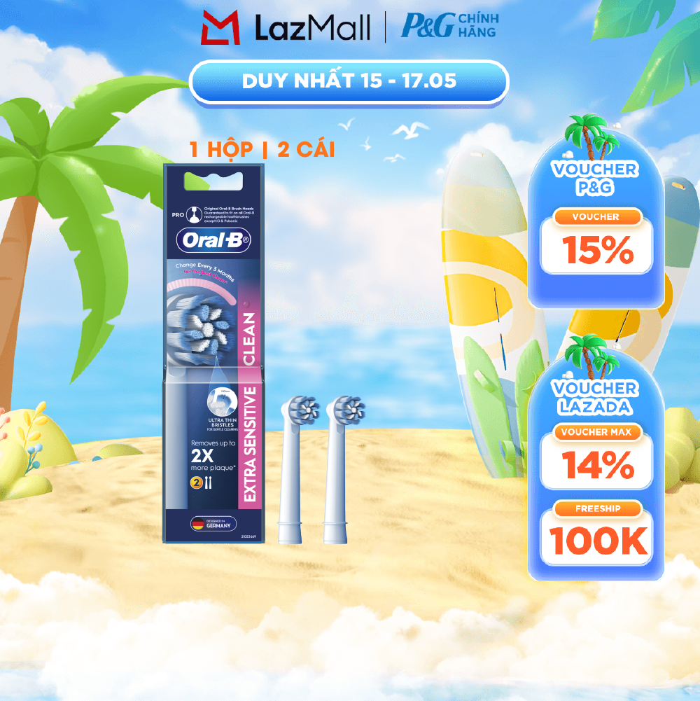 Đầu bàn chải điện thay thế Oral-B EXTRA SENSITIVE CLEAN - Hộp 2 Cái