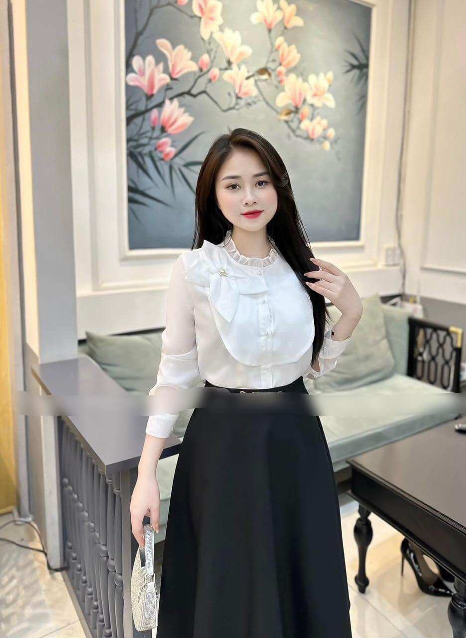 Áo kiểu công sở dễ thương tay dài chất vải tầm ánh mềm mát ta001