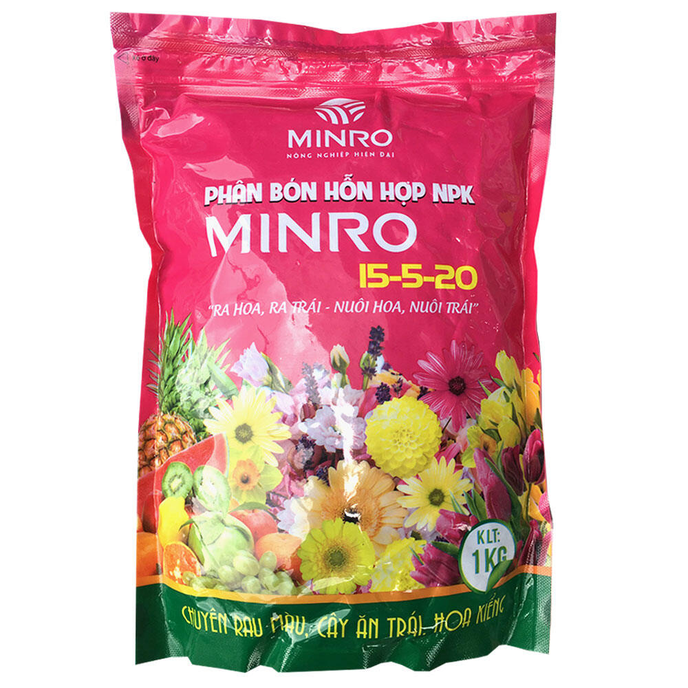 (GÓI 1kg) Phân Bón Kích Ra Hoa, Ra Trái, Nuôi Hoa, Nuôi Trái - MINRO NPK 15-5-20