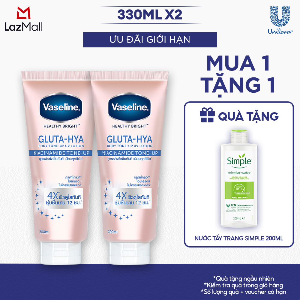 Combo 2 Vaseline Gluta-Hya Dưỡng Thể Nâng Tông Tức Thì Gấp 4x 300ml x 2