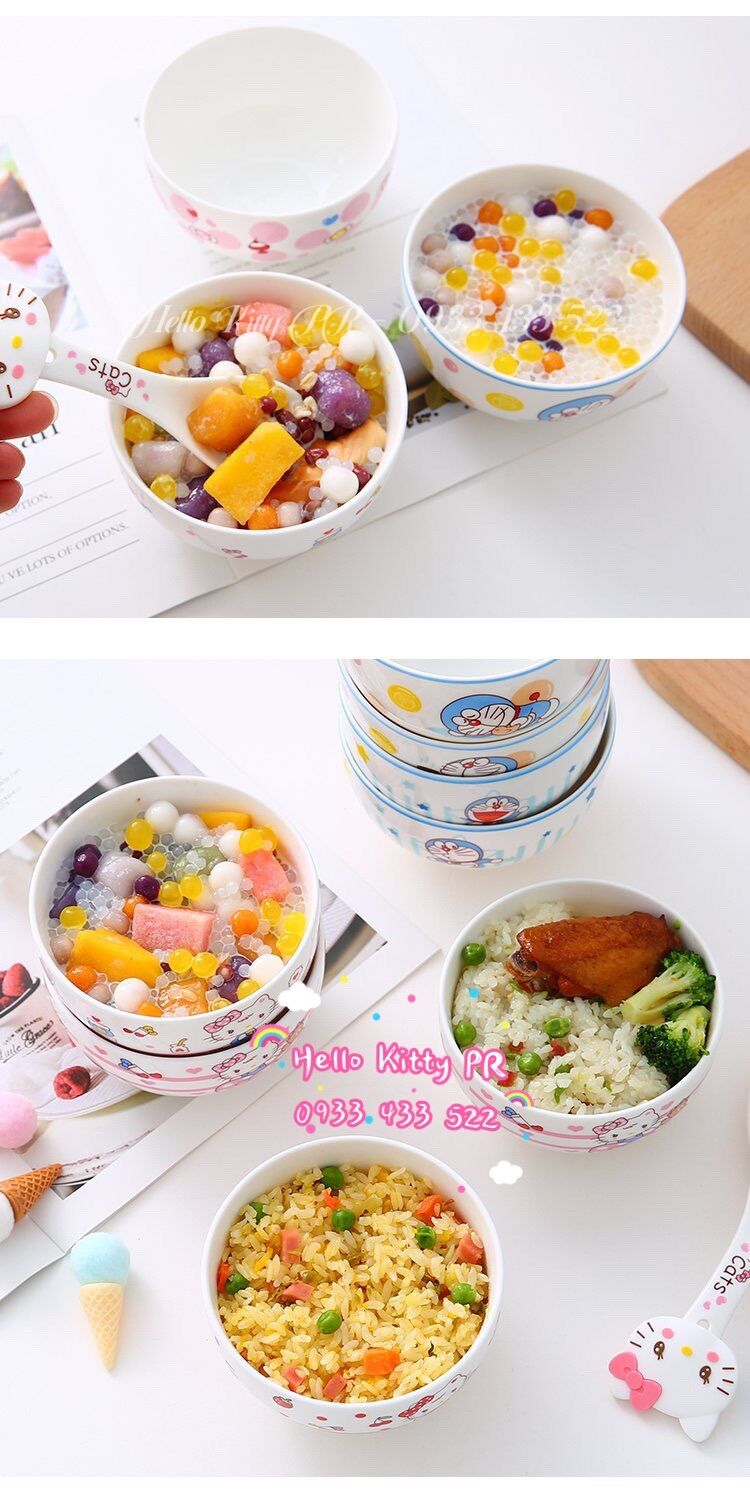 Chén muỗng sứ Hello Kitty - Doremon Doraemon