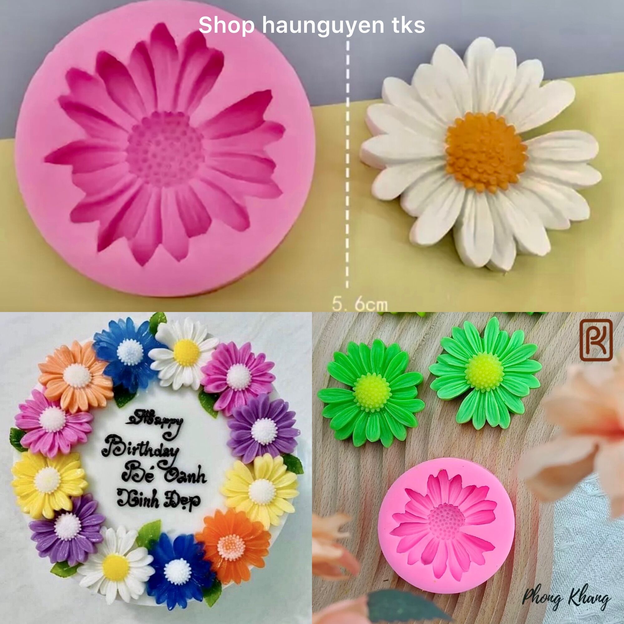 Khuôn silicon 4D hoa cúc họa mi thiếu cánh 7cm mã HCT27 dùng làm bánh sinh nhật, trang trí bánh, rau câu