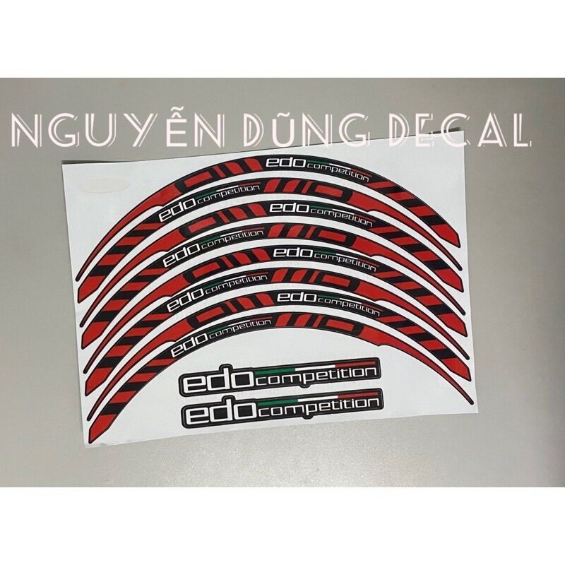 Tem Edo Competition màu đỏ đen dán vành trước và sau xe máy