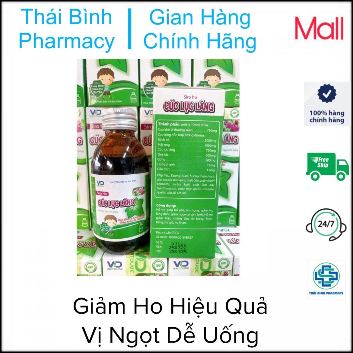 Siro cúc lục lăng - hỗ trợ long đờm, giảm ho, bổ phế - chai 125ml và hộp 50 gói