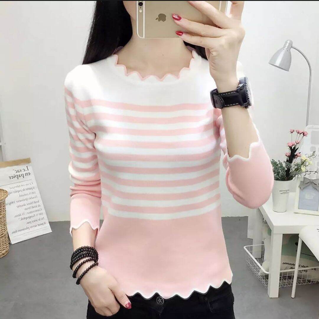 Áo len nữ kẻ sọc dài tay