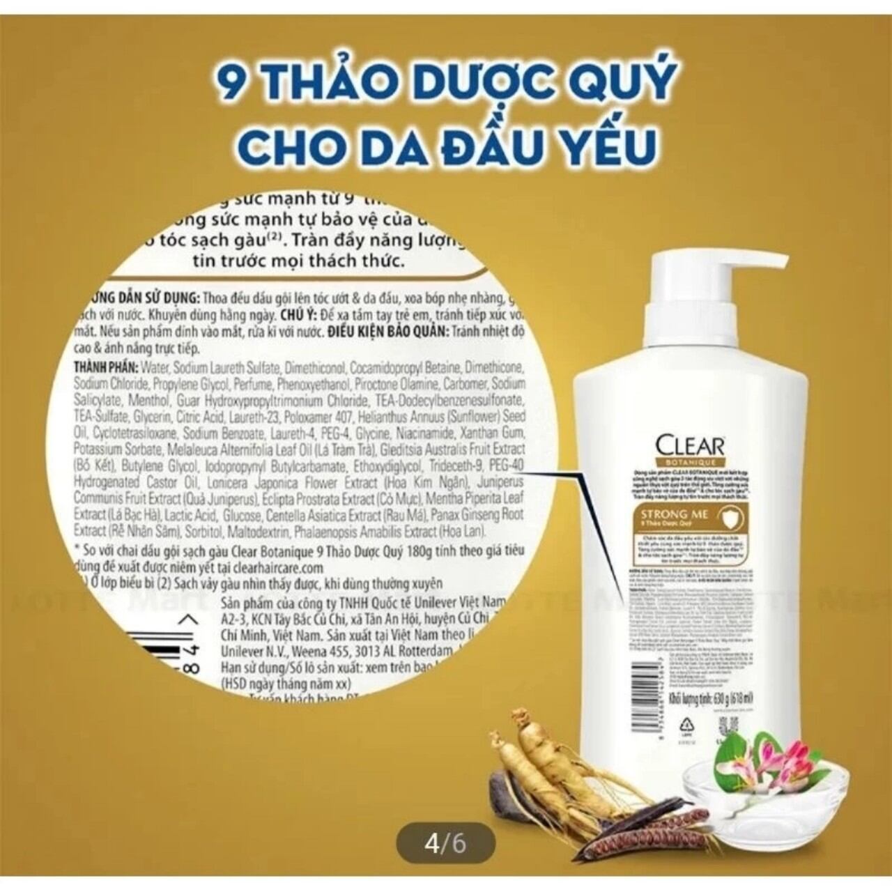 Dầu gội clear thảo dược Botanique 630g (9 loại thảo dược quý )