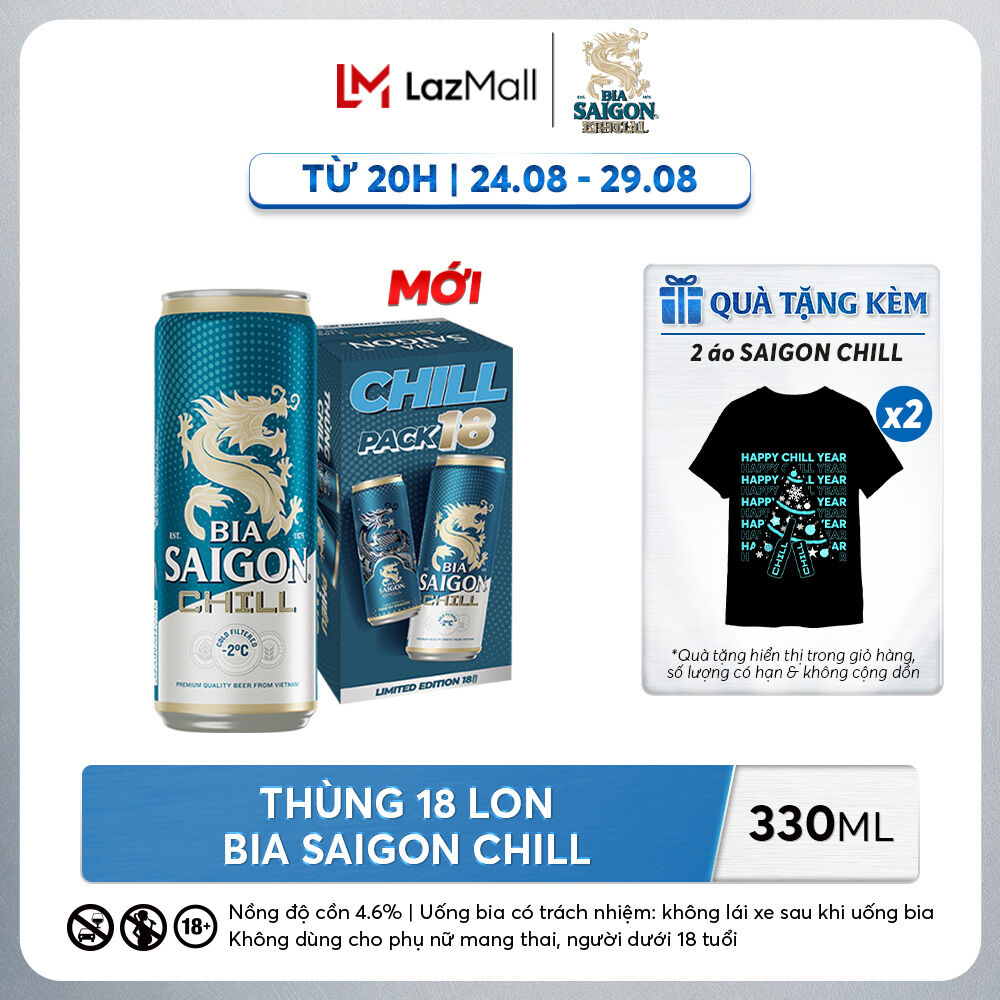 Thùng 18 lon bia sài gòn chill 330ml