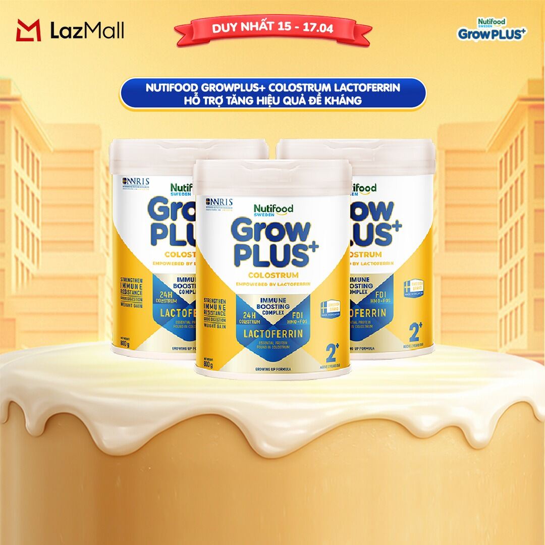 Combo 3 Sữa bột Nutifood Sweden GrowPLUS+ Colostrum Lactoferrin 2+ 800g