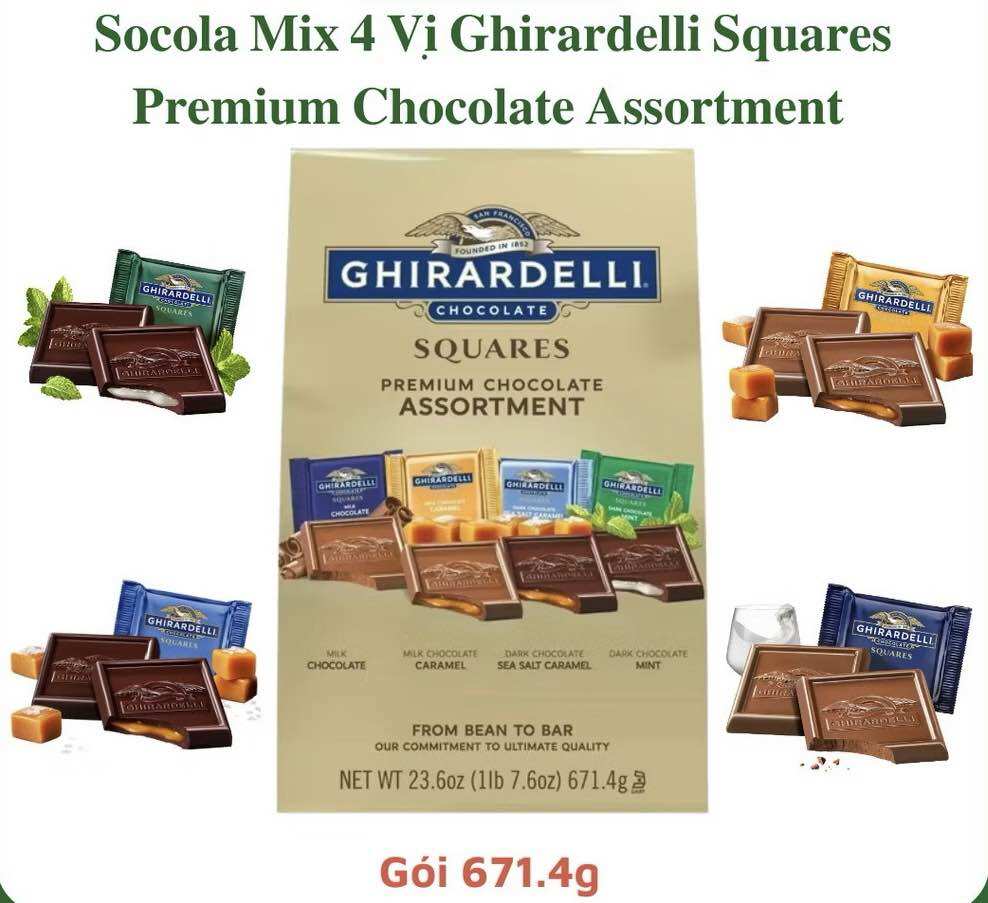 Ghirardelli Squares Assortment Mix 4 Flavors from America, 670Gr Pack