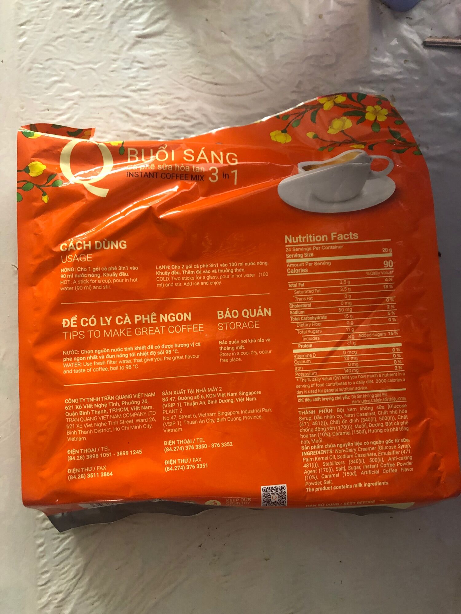 Cà phê sữa hoà tan Buổi Sáng 3in1 380g ( 24gói * 20g )
