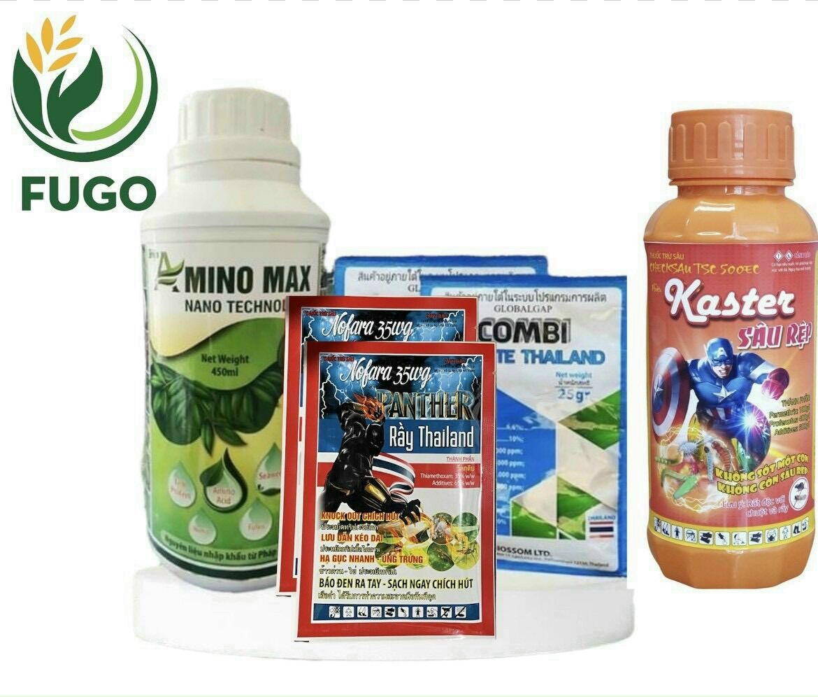 Bộ sản phẩm bảo vệ cơi đọt mới 1 chai amino max +1 chai kaster sâu rệp+ 2 gói combi + 2 gói panther rầy sạch sâu- sạch rầy–mập đọt- xanh lá - dầy và mướt lá