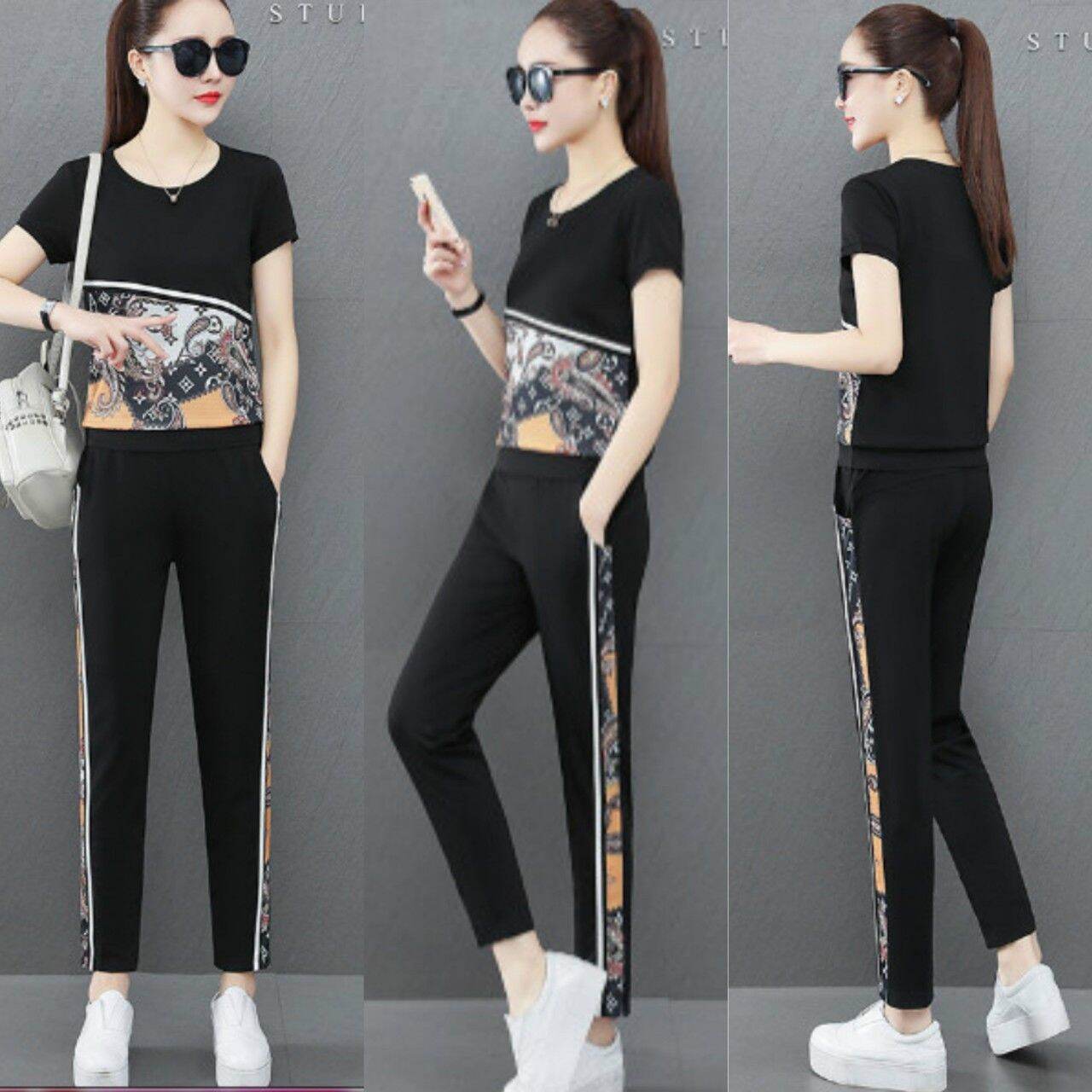 Đồ bộ thể thao nữ phối họa tiết long phọng sang trọng cao cấp