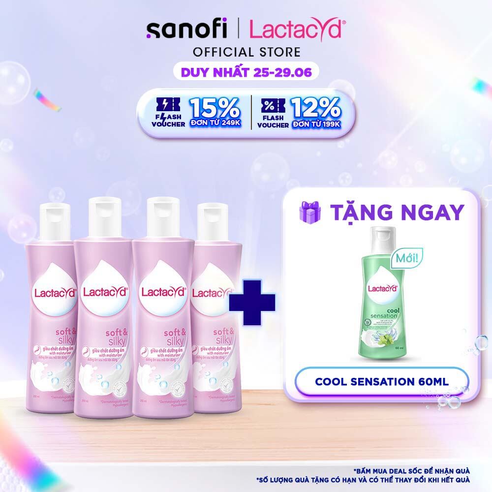 Bộ 4 Dung Dịch Vệ Sinh Phụ nữ Lactacyd Soft & Silky Dưỡng Ẩm 250ml