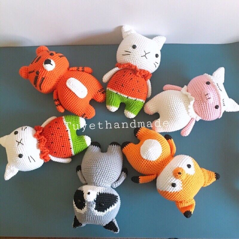 [ Ảnh thật ] Thú bông handmade bằng len - gấu nhồi bông móc len chân ngắn