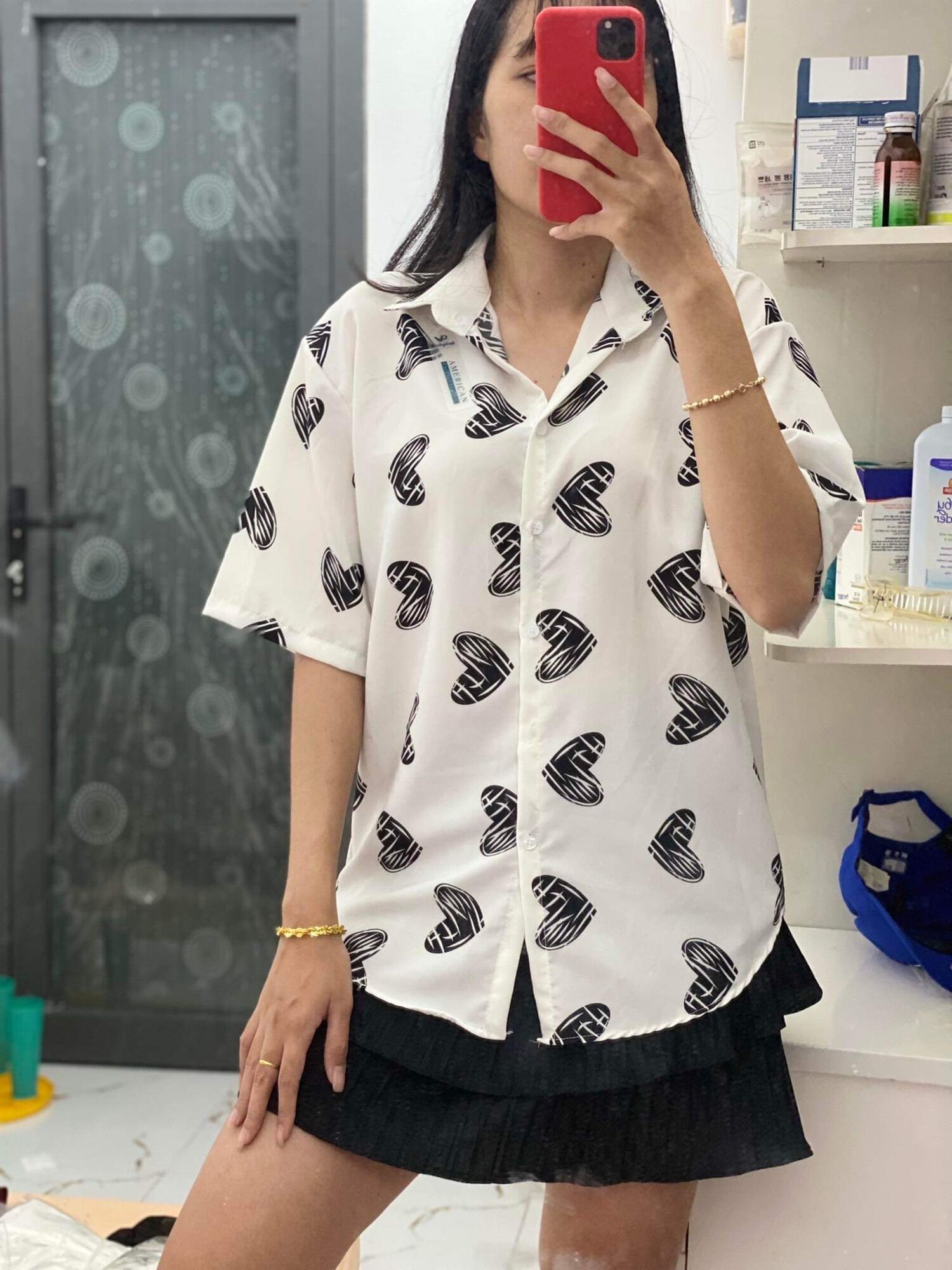 [HCM] Áo sơmi lụa from rộng 55 - 85kg 💥 hoạ tiết tim