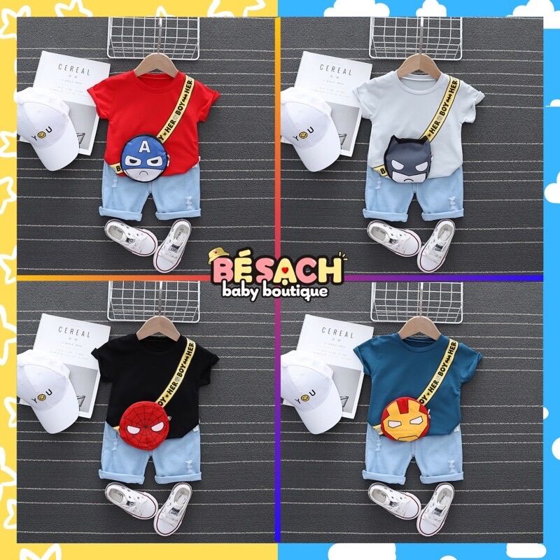Bộ Áo Thun Kèm Quần Jean Cho Bé Trai 7-20kg Vải Cotton Có Túi Họa Tiết Siêu Anh Hùng Phong Cách Hàn Quốc Thời Trang Cao Cấp Đáng Yêu