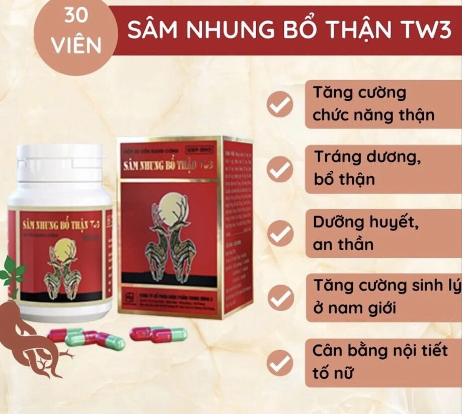 Sâm nhung bổ thận tw3 bổ thận , cố tình, bổ thận tráng dương, dùng cho cả nam và nữ