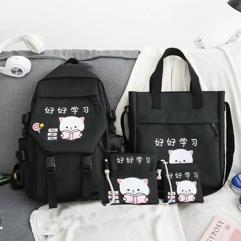 Set balo 4 món mèo đọc sách