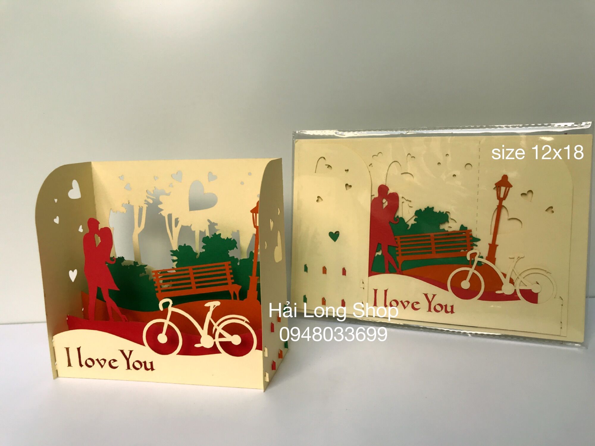 Hộp Tình Yêu 8 ( xe đạp + ghế đá )  - Love - Thiệp 3D