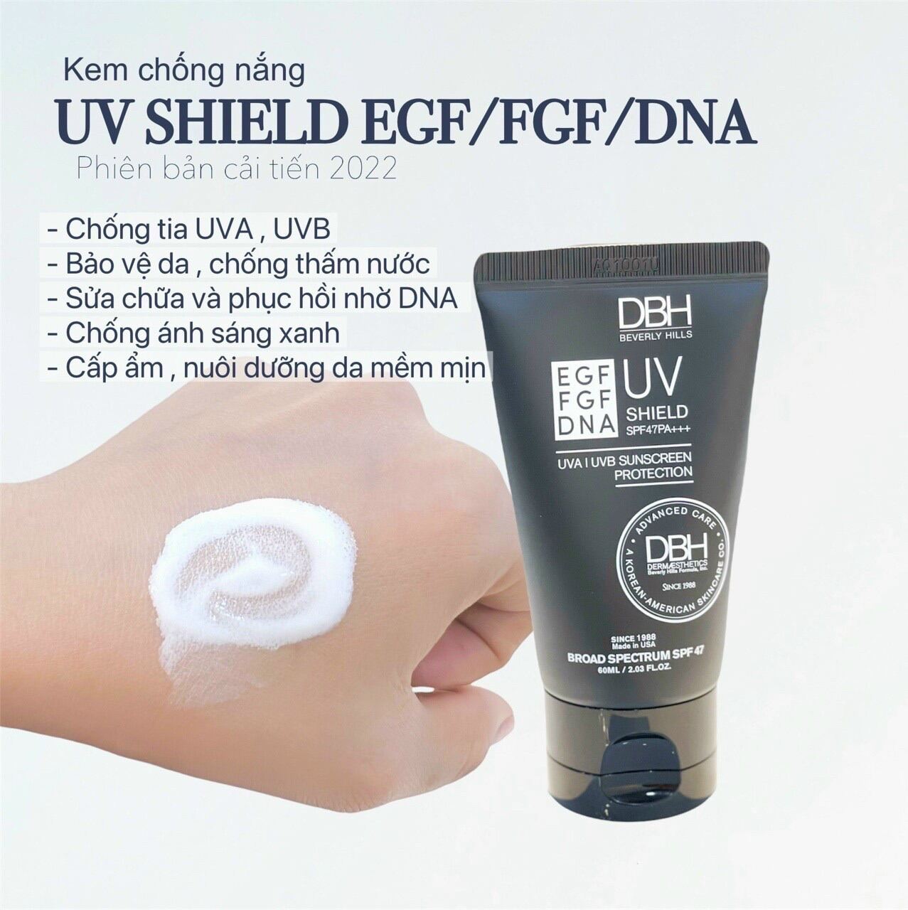 [ Mẫu mới 2022] - Kem chống nắng DBH 60ml Fullbox ( Bản Mỹ có EGF - FGF - DNA )