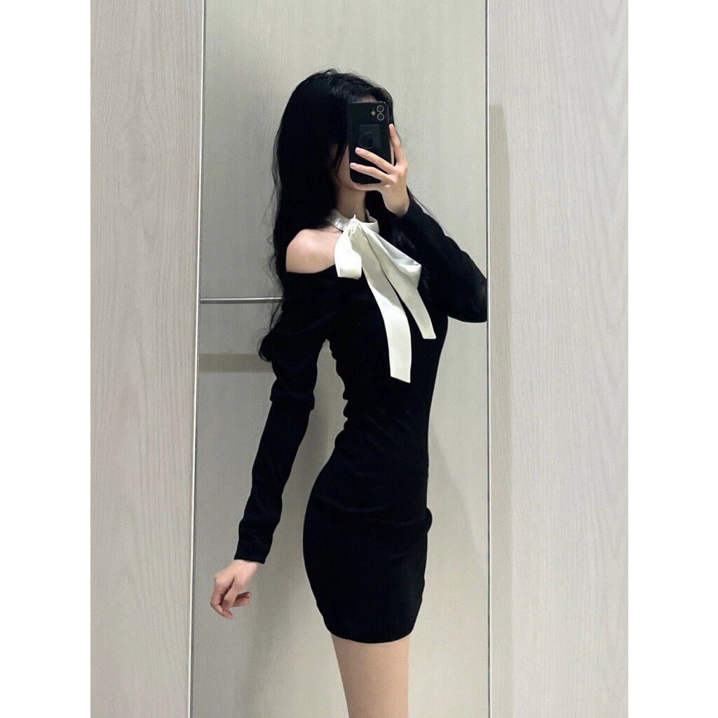 ĐẦM THUN GÂN PHỐI NƠ VAI BOONG STORE DPN1