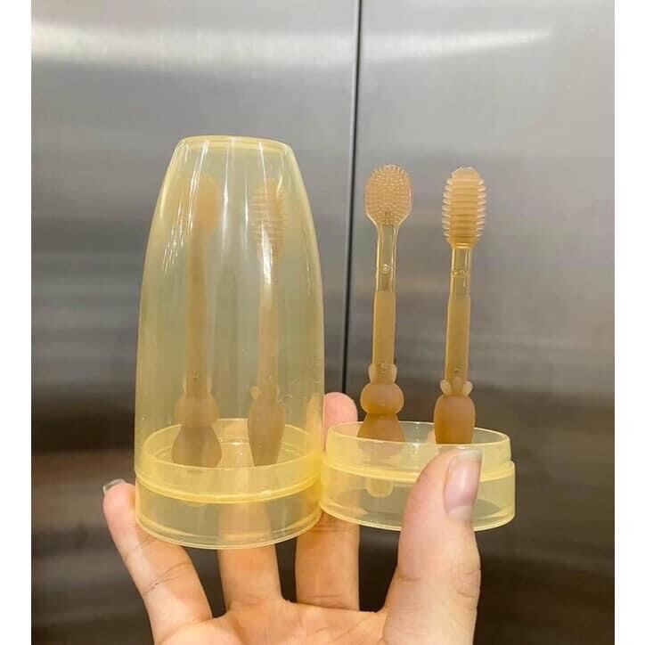 [Free Ship] Sét Rơ Lưỡi + Bàn Chải Silicon Cho Bé 0-18 THÁNG