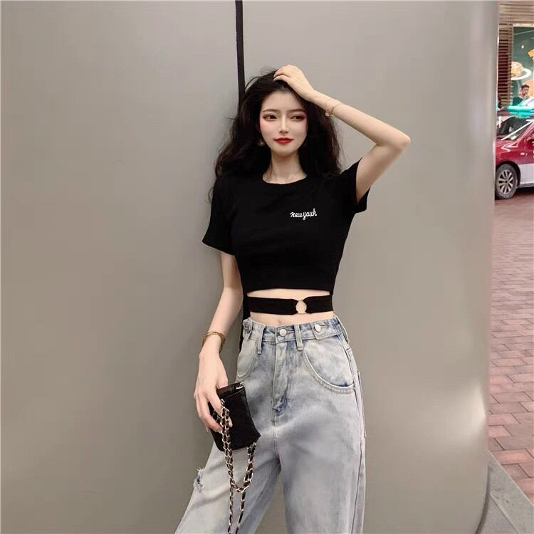 Áo Kiểu Croptop Khoen Eo thun lụa