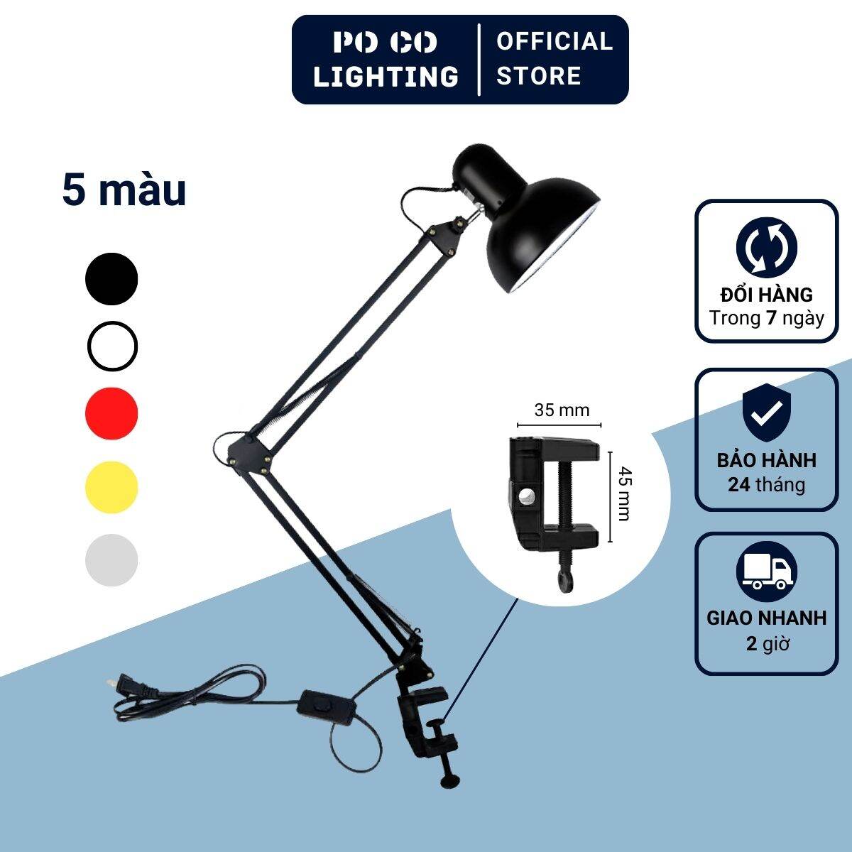 Đèn kẹp bàn poco pcl02 - tặng bóng led rạng đông đổi màu 3 chế độ ánh sáng 7w - bảo hành 2 năm 1 đổi 1