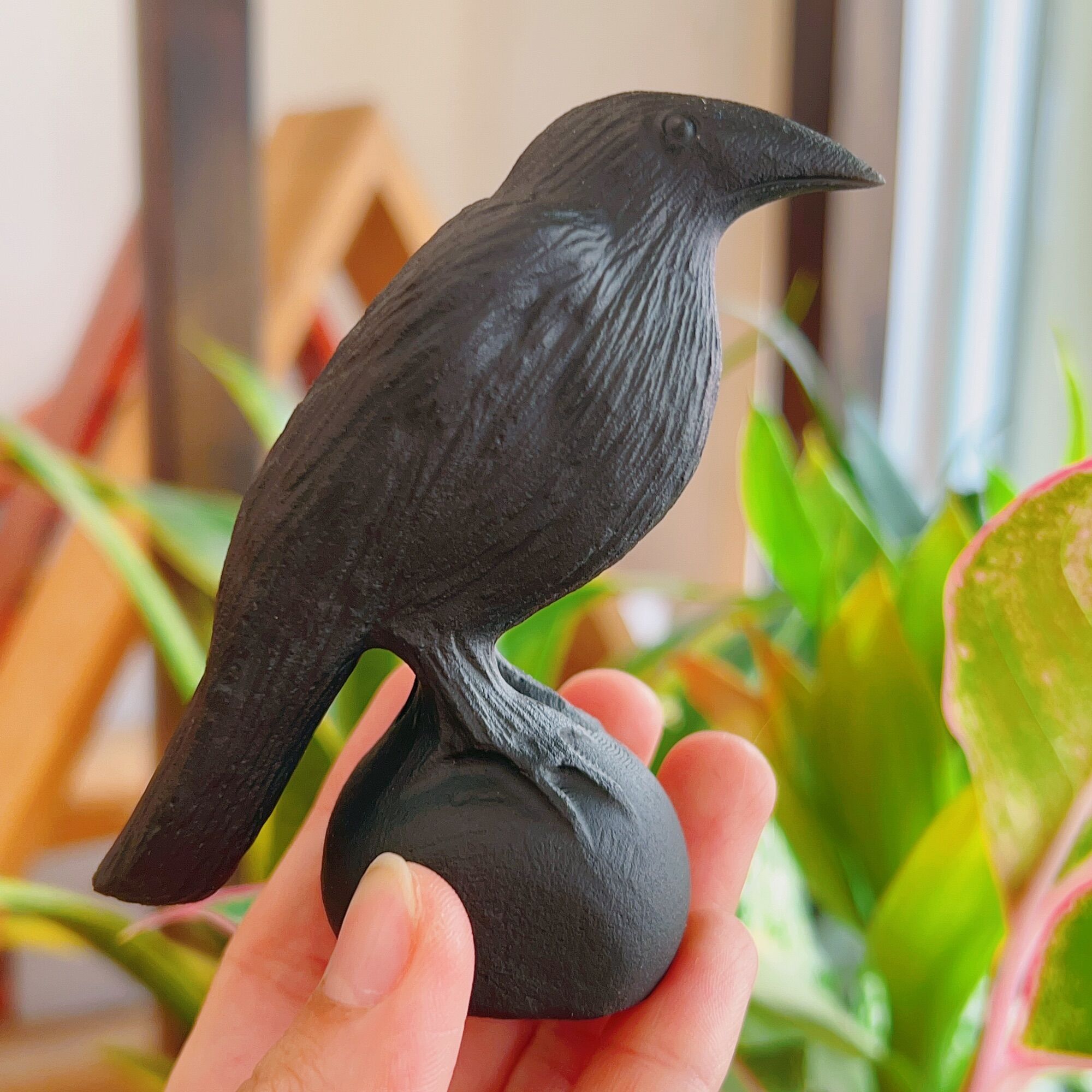 Black Obsidian Raven Bird Carving