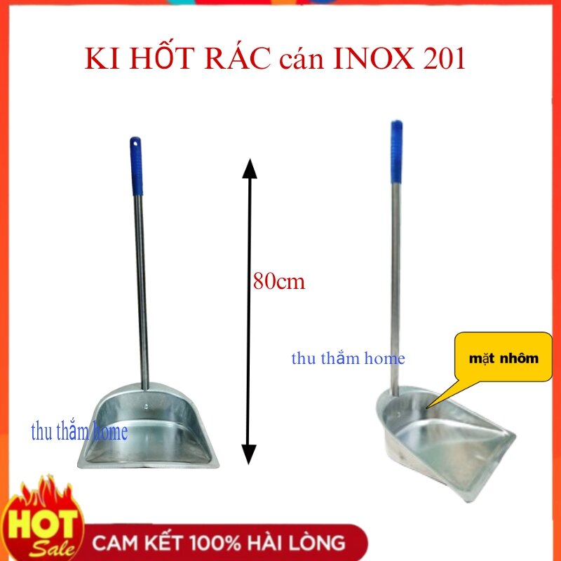 Ki Hốt Rác Cán INOX dài 80cm, Mâm Nhôm Cao Cấp, Ki xúc rác