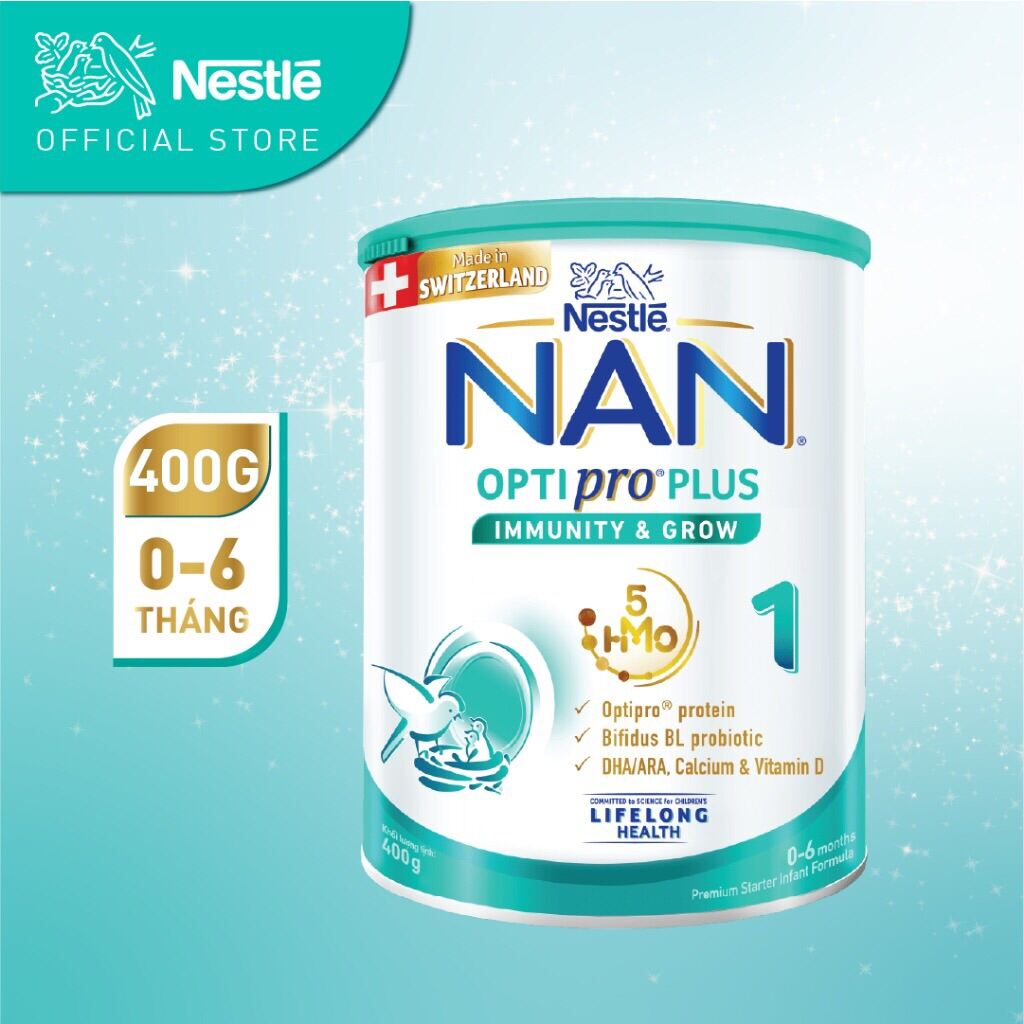 Sữa Bột Nestle Nan Optipro Plus 5HMO số 1 - Hộp 400g  Sản xuất tại Thuỵ Sĩ