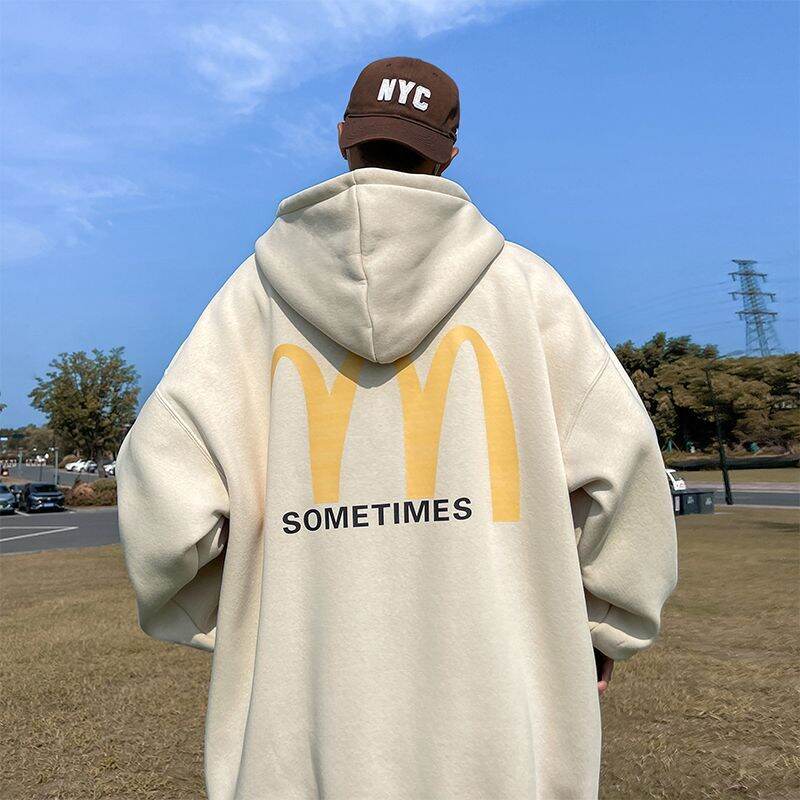 Áo Hoodie McDonald Màu Đỏ Rượu Vang Áo Khoác Cứng Nặng G Kiểu Mỹ Mùa Thu Cho Nam Áo Liền Mũ Cỡ Siêu 