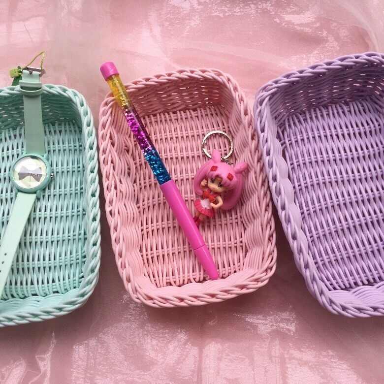 Giỏ đựng đồ đa năng, rổ nhựa giả mây màu pastel đựng đồ nhỏ xinh, phụ kiện chụp ảnh