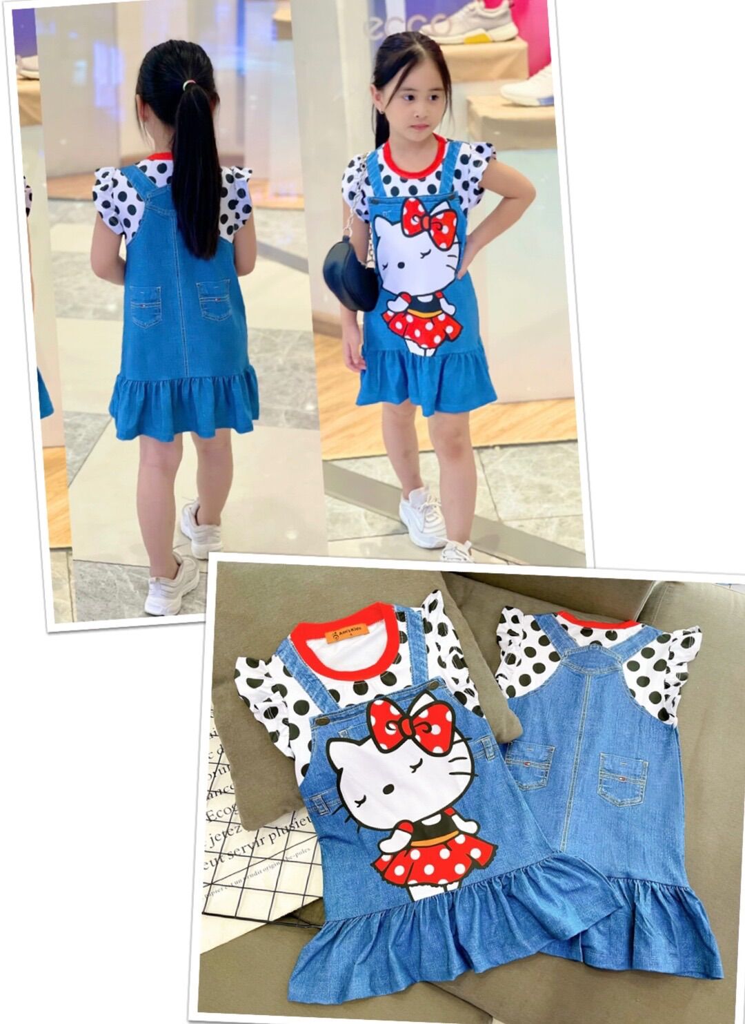 Siêu cưng! váy thun lạnh in 3D hình yếm giả jeans cho bé gái 790