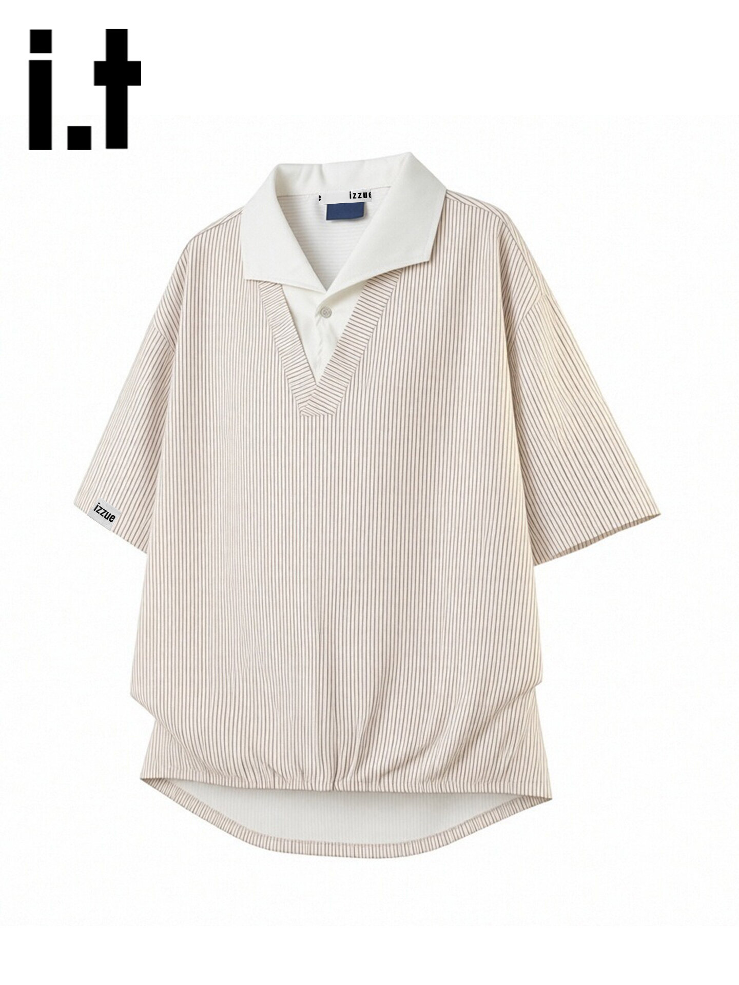 izzue | American Style Fake Two Piece Polo Shirt Short Sleeve 5/8 Sleeves