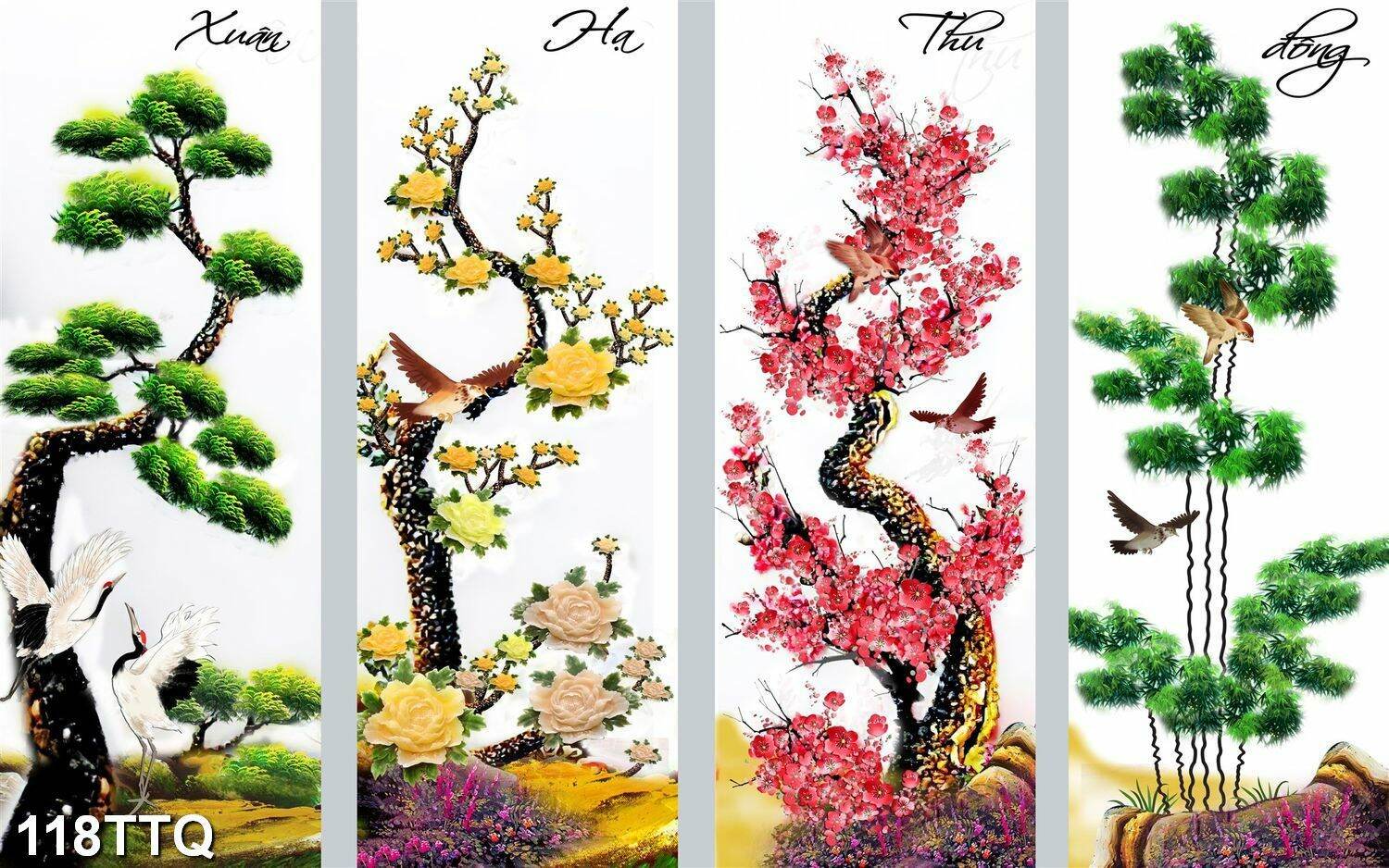 Tranh dán tường 3d tứ quý 118ttq xuân hạ thu đông
