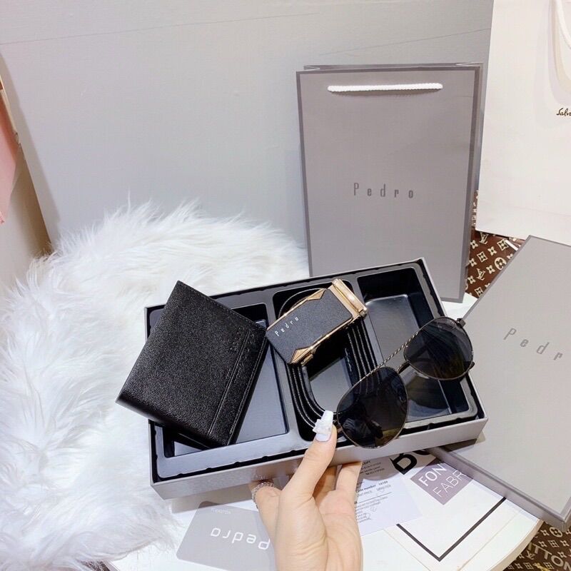[Fullbox + Túi giấy] Combo pedro ví + thắt lưng + mắt kính nam,
