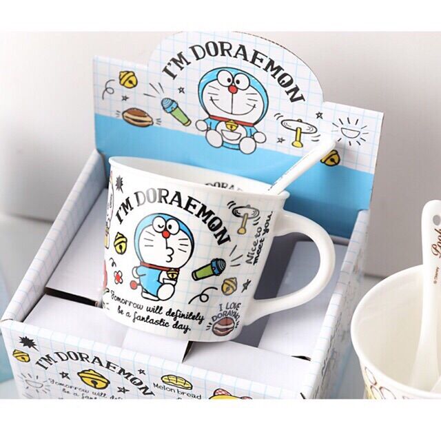 Ly sứ Doraemon cốc sứ Doraemon 250ml Doremon tặng kèm muỗng