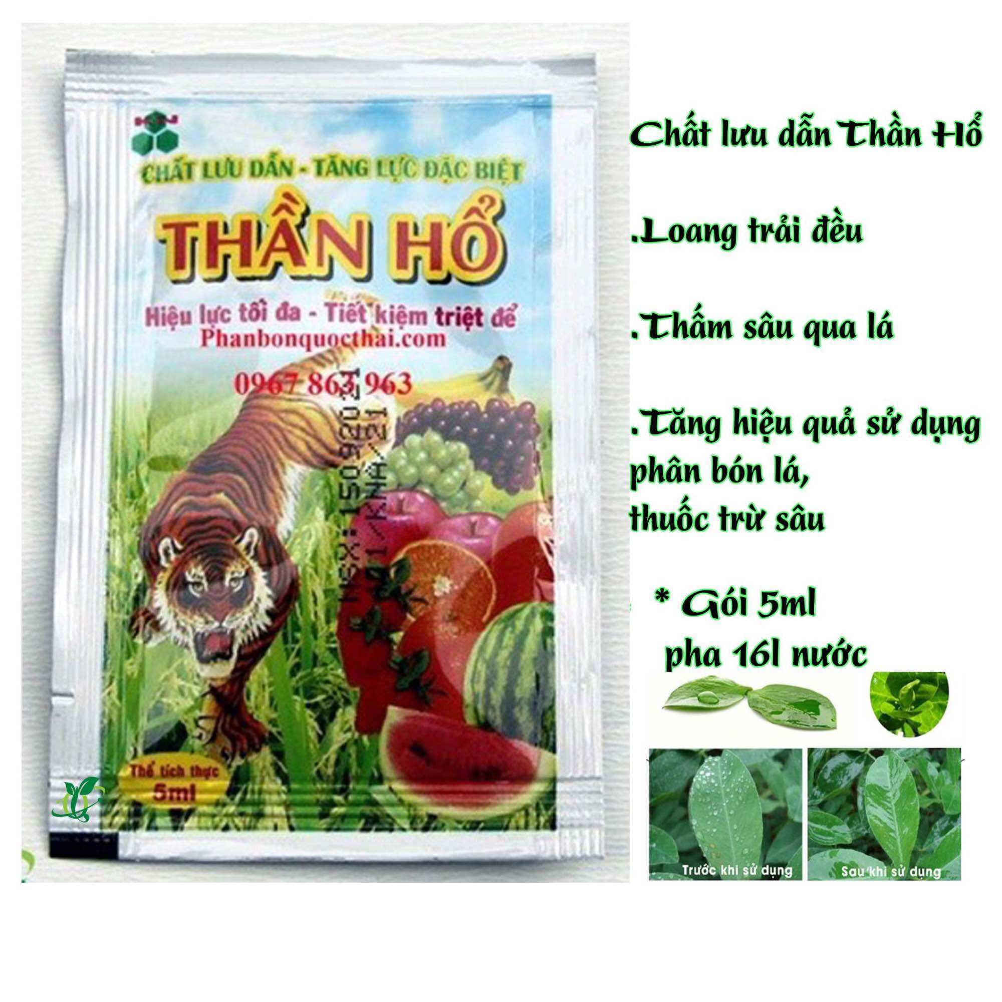 Chất lưu dẫn bám dính – tăng lực thần hổ- tăng hiệu quả của việc sử dụng phân bón lá-bvtv,gói 5ml