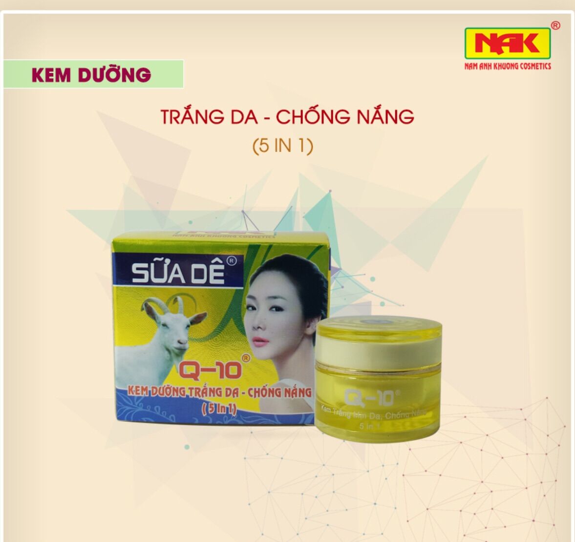 Kem q10 sữa dê trắng mịn da chống nắng 5 in 1