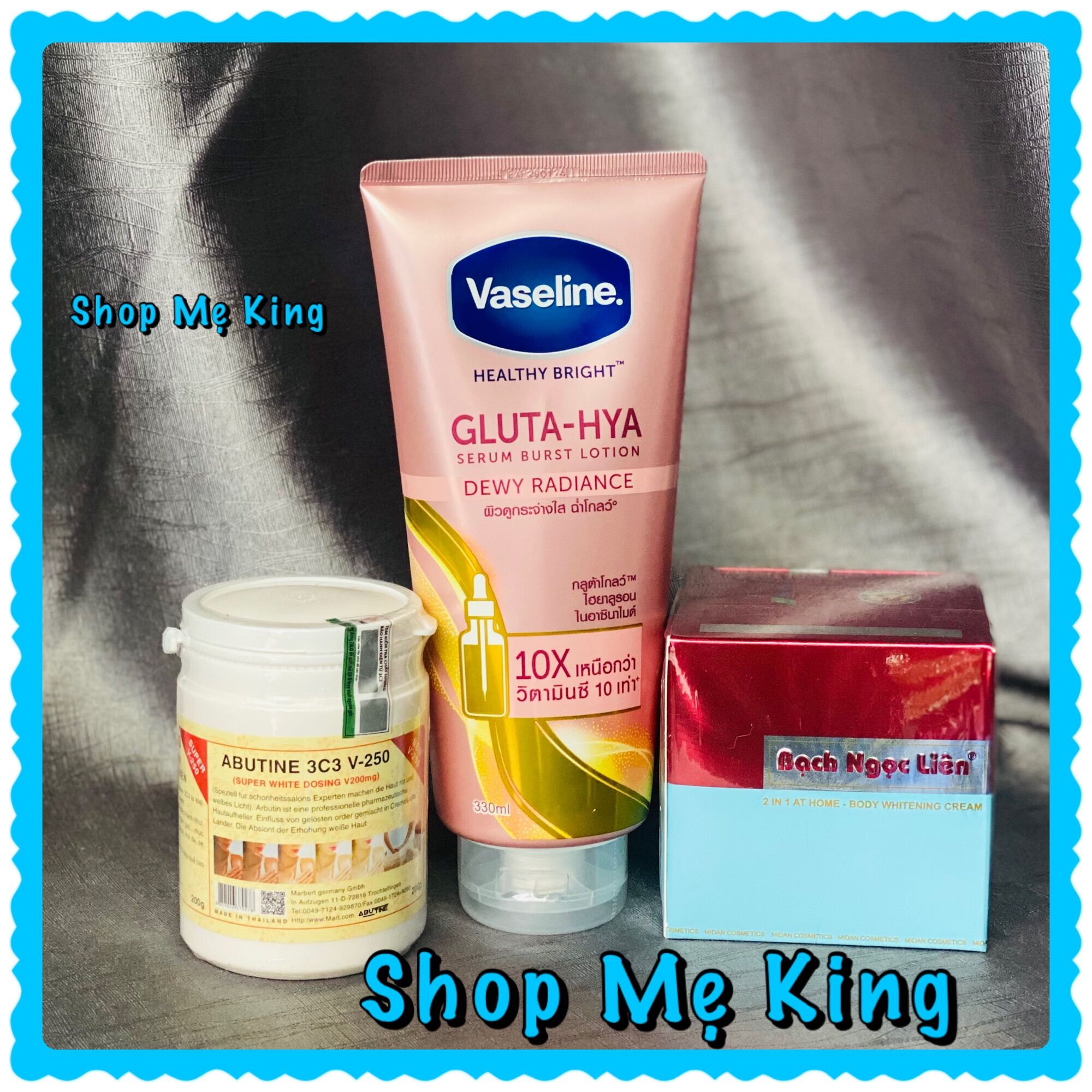 Combo 3sp kem body bạch ngọc liên hồng + sữa dưỡng thể vaseline gluta - hya 10x + kem kích trắng abutine 3c3