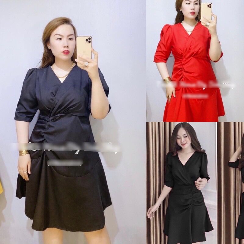 [Ảnh thật] 55-90kg Bigsize ĐẦM NHẤN EO BASIC