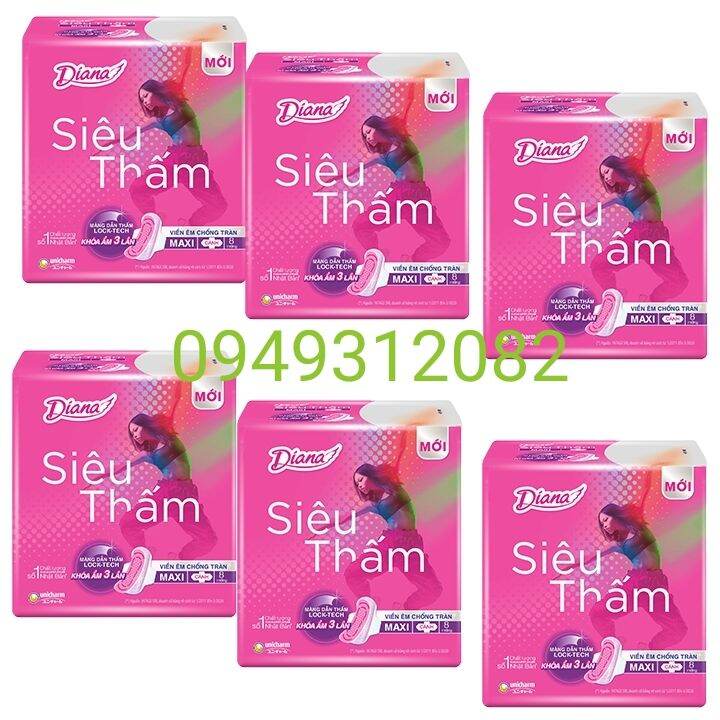 combo 6 gói BVS Diana ST dày có cánh tinh chất Vitamin E dưỡng da