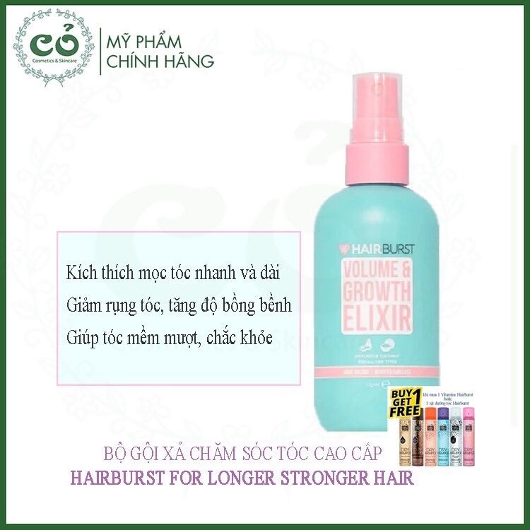 Xịt dưỡng tóc Hairburst Volume & Growth Elixir 125ml ( Tặng dầu gội khô Girlzonly màu bất kì)