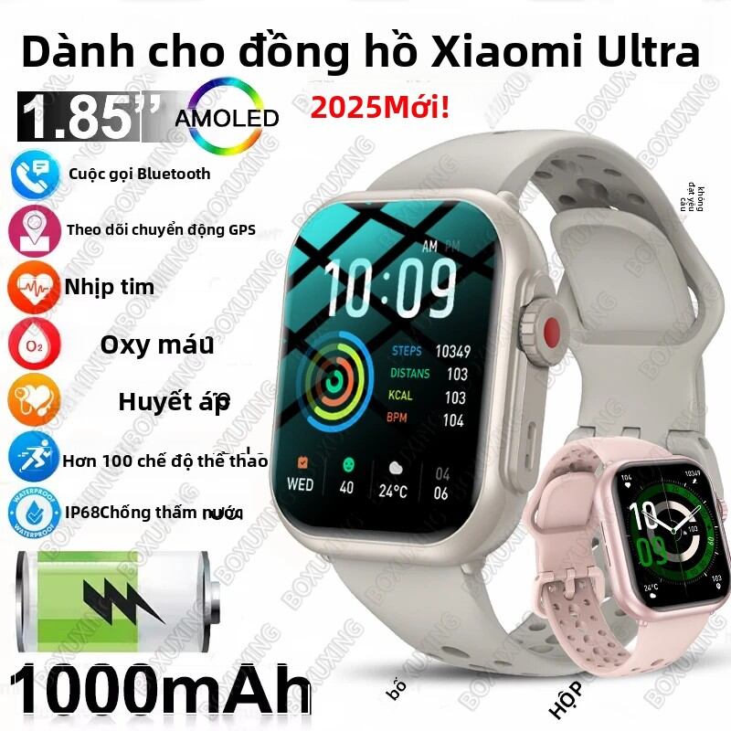 Đồng Hồ Thông Minh Xiaomi 2025 Màn Hình AMOLED HD 1.85 Inch Cảm Ứng Toàn Phần, Chống Nước IP68, Hỗ Trợ Gọi Bluetooth, Dành Cho Nam Và Nữ