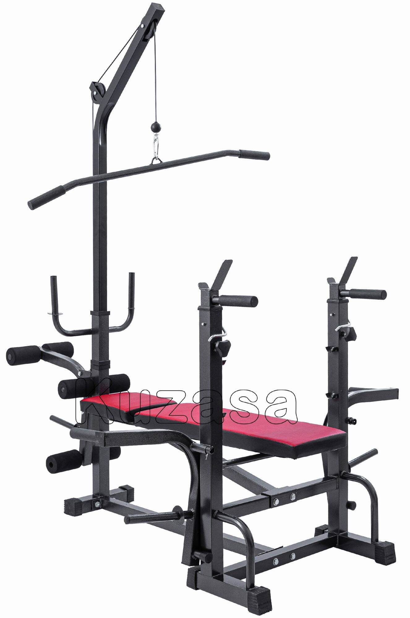 Combo ghế tập tạ đa năng Hoàng Đức Sport ( dây cáp nhập) kèm đòn tạ 1.5m và 20kg tạ nhựa