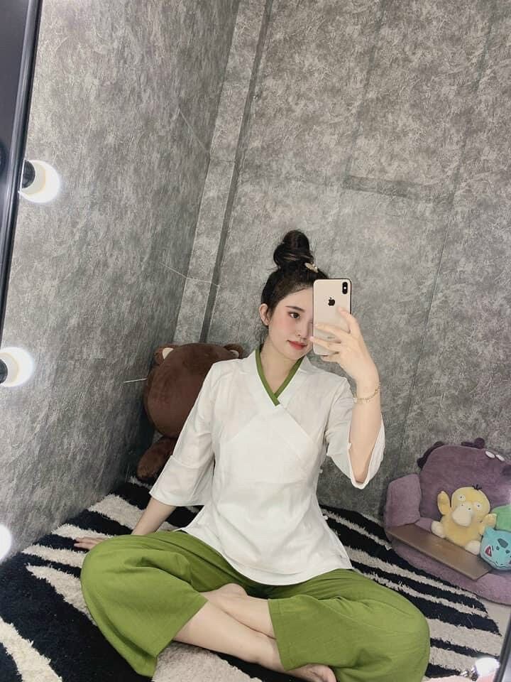 Đồ lam đi chùa nữ cao cấp 2 lớp linen