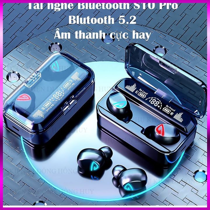 Tai nghe bluetooth S10 Pro V5.2 cao cấp, cảm ứng vân tay, Chống nước tiêu chuẩn IPX7 , nghe nhạc 10h, kiêm sạc dự phòng